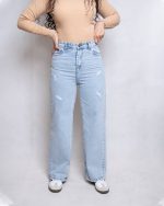 شلوار جین نیم بگ آبی روشن