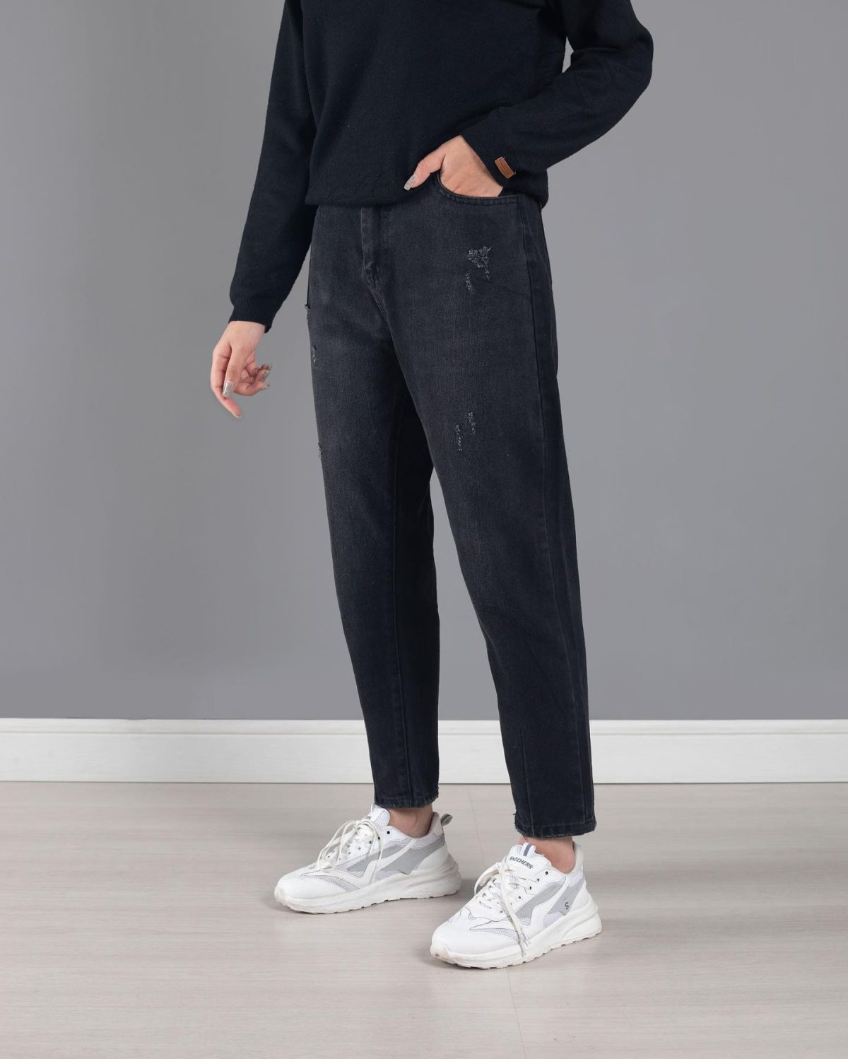 شلوار جین زنانه مدل مام فیت رنگ آبی تیره - Image 5