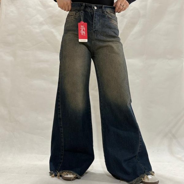 شلوار جین شافل بگ طوسی