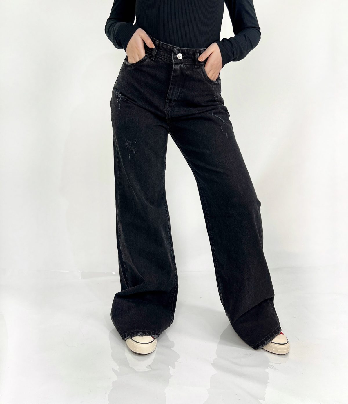 شلوار جین فول بگ مشکی - Image 4