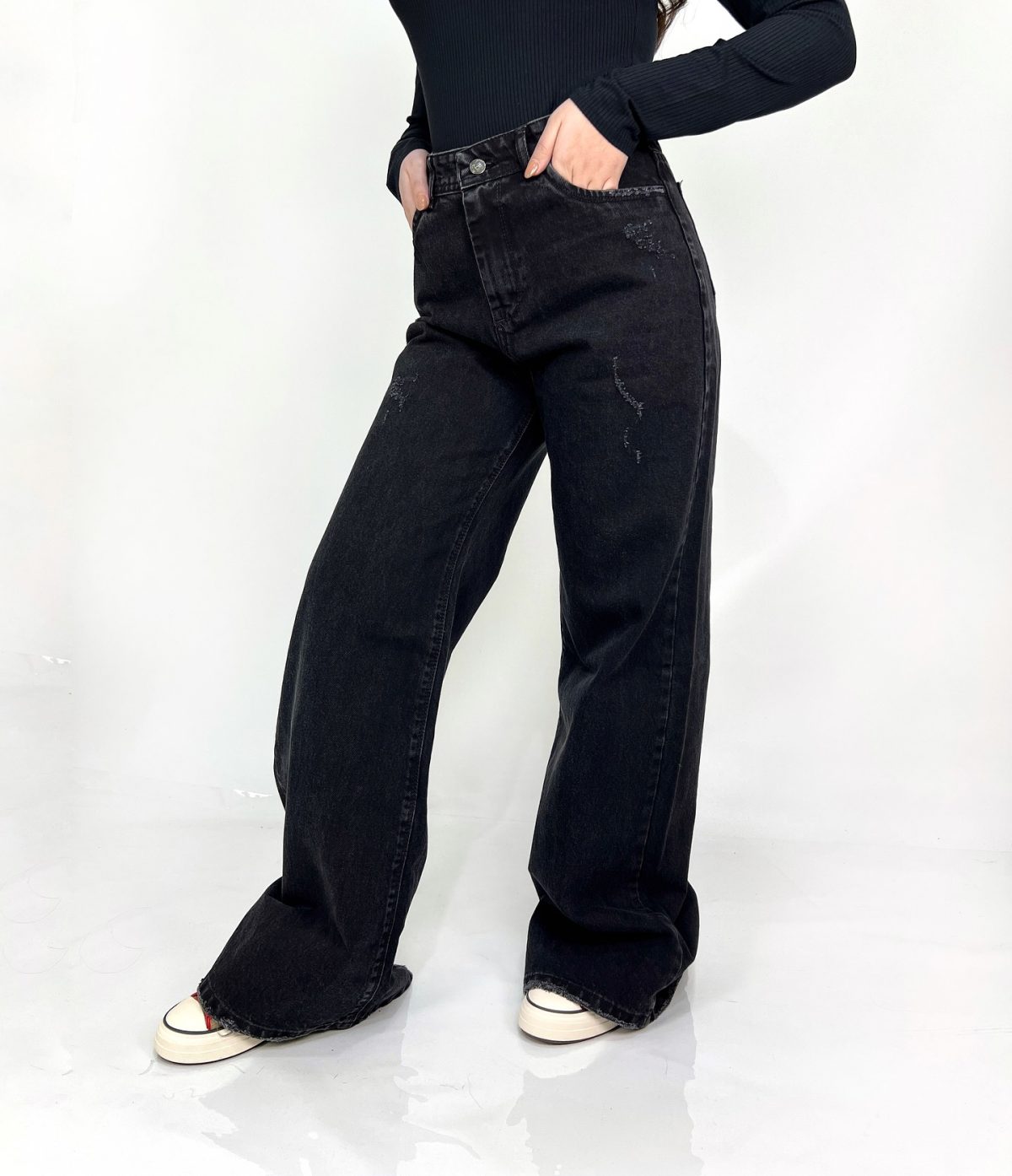 شلوار جین فول بگ مشکی - Image 5