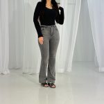 شلوار جین زنانه کشی مدل بوت کات رنگ طوسی