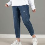 شلوار جین زنانه مدل مام فیت رنگ آبی تیره