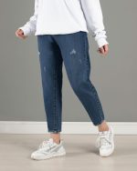 شلوار جین زنانه مدل مام فیت رنگ آبی تیره