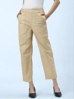 شلوار کتان زنانه مدل مام استایل رنگ کرم سایز بزرگ