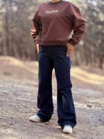 شلوار جین نیم بگ سرمه ای