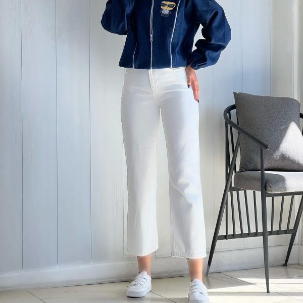 شلوار جین واید استریت زنانه کشی سفید و مشکی و زغالی