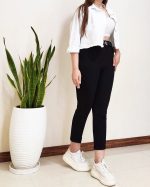 شلوار جین زنانه پارچه ای کرپ مدل مام فیت رنگ مشکی - Image 3