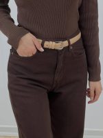 شلوار جین نیم بگ قهوه ای - Image 3