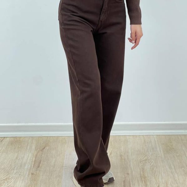 شلوار جین نیم بگ قهوه ای