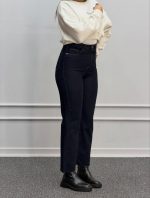 شلوار جین راسته استریت فیت زنانه کشی سرمه ای - Image 2