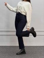 شلوار جین راسته استریت فیت زنانه کشی سرمه ای - Image 3