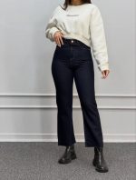 شلوار جین راسته استریت فیت زنانه کشی سرمه ای - Image 4