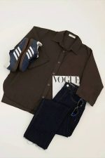 شومیز لینن اسلپ تک جیب  رنگ قهوه ای و سرمه ای و لیمویی و سفید و صورتی - Image 6