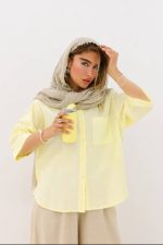 شومیز لینن اسلپ تک جیب  رنگ قهوه ای و سرمه ای و لیمویی و سفید و صورتی
