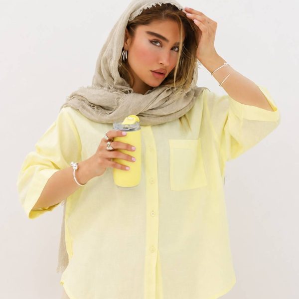 شومیز لینن اسلپ تک جیب  رنگ قهوه ای و سرمه ای و لیمویی و سفید و صورتی