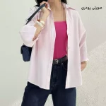 شومیز کتان سیلک رنگ قهوه ای و سرمه ای و صورتی و آبی - Image 4